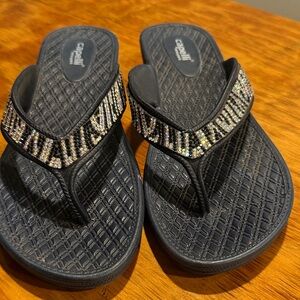 Capelli of New York Navy Rhinestone Zebra-Accent Flip Flop Sandals